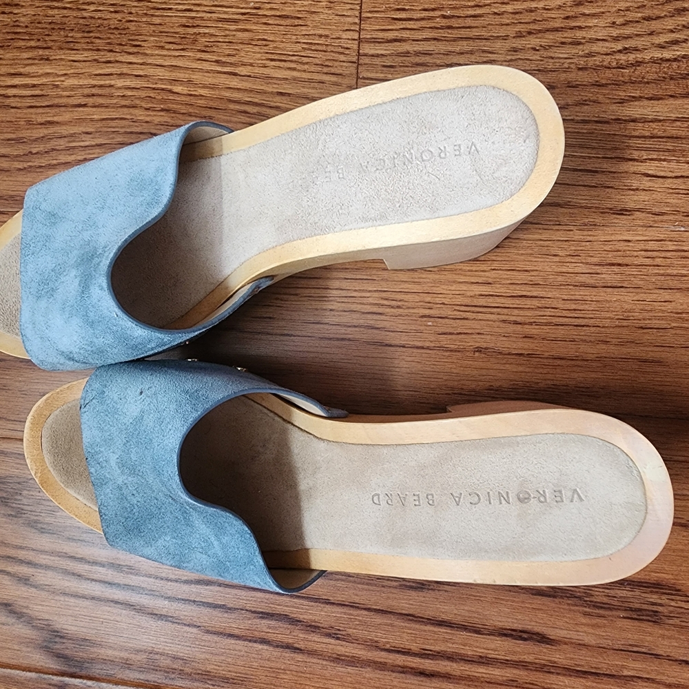 Veronica Beard Blue Suede Mules Minimalist Design